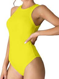 MANGDIUP Womens Basic Sleeveless Crewneck Bodysuits Slim Fit Stretch Cotton Tank Tops Halter Jumpsuits Size L