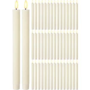 Funtery 48 Pcs Flameless LED Taper Candles Battery Operated Candles Bulk LED Candlesticks Flickering for Valentines Church Wedding Carnival Party Decorations(Ivory,Elegant Style)