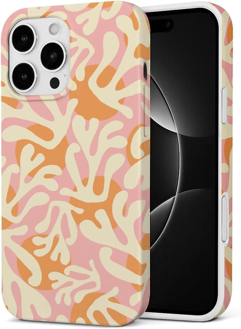 Case Compatible with iPhone 16 Pro, Trendy Abstract Pattern Aesthetic Phone Case for Women Girls Orange Shockproof Protective Phone Cover - Abstract Style