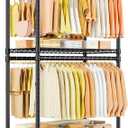 ULIFHOME P5 Rolling Clothes Rack, Clothing Racks for Hanging Clothes, Black, Heavy Duty Garment Rack with Wheels, 3-Tier Shelves, Portable Closet Racks 39.4'' W × 20.5'' D × 80.5'' H, Max Load 650 Lbs