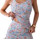 B2prity Tankini Swimsuit for Women Slimming Tummy Control Two Piece Bathing Suit Drawstring Swimwear Tank Top with Skirt (Medium, Orange Floral Printed)