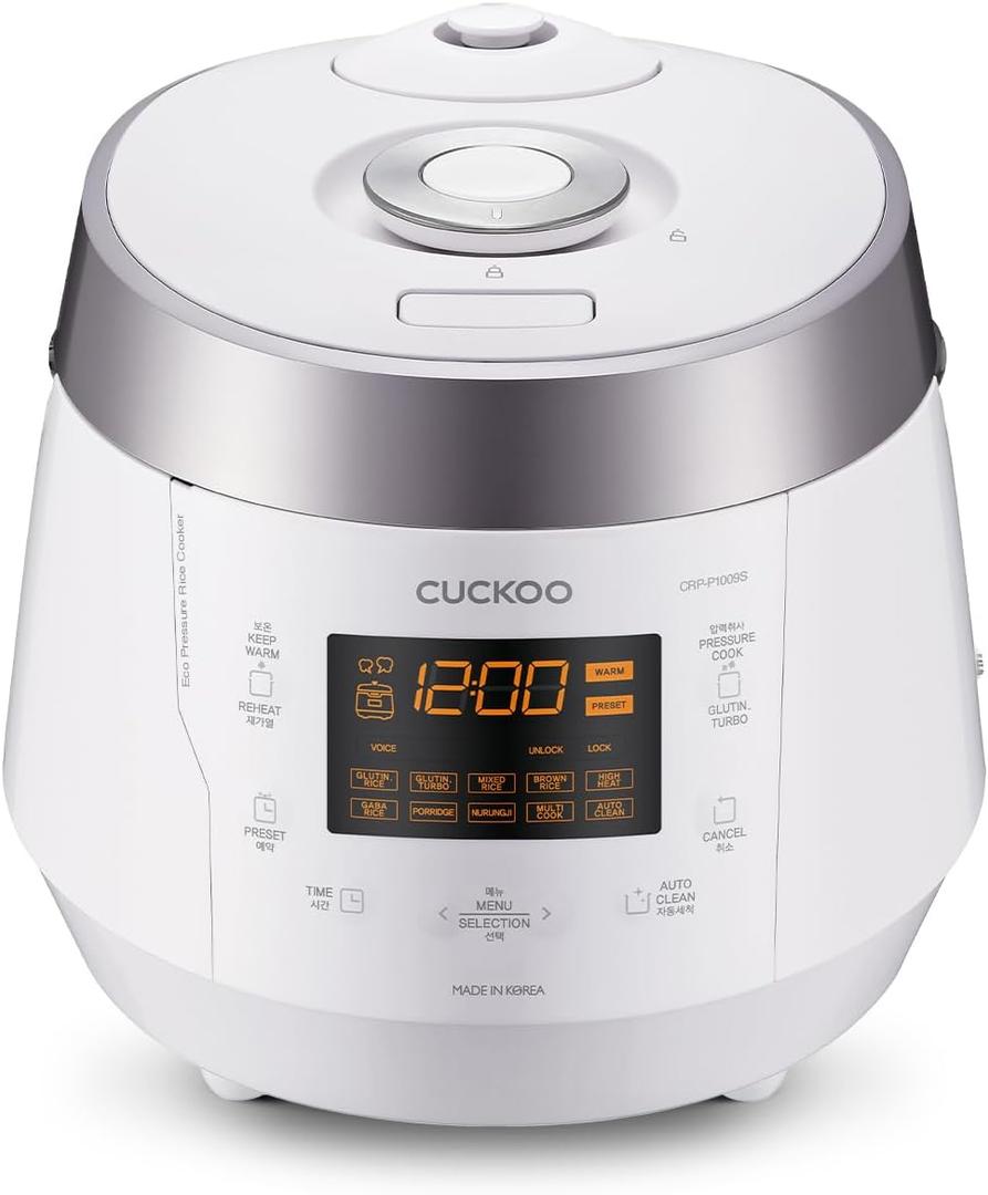 Cuckoo Heating Pressure Cooker & Warmer  12 built-in programs, Glutinous (white), Mixed, Brown, GABA rice, and more, 10 cups