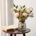 YJ Fake Flowers with Vase, Artificial Flowers Silk Roses Flower Bouquet in Vase, Faux Flower Arrangements,Farmhouse Table Decor,Table Decorations for Living Room,Coffee Table Decor(Pink)