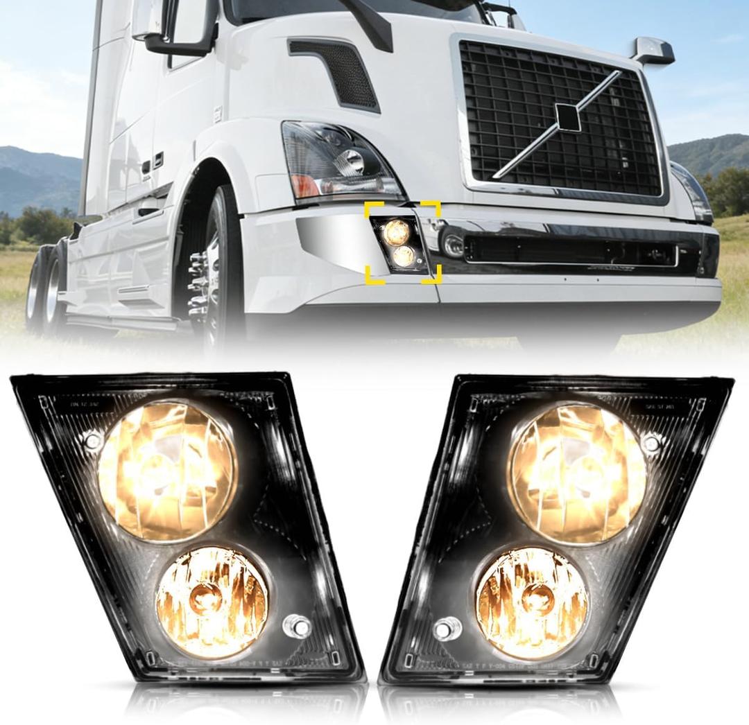 Fog Lights lamps Compatible with 2004-2014 Volvo VNL 670 Truck, LH&RH Passenger&Driver,Front DRL Lamp with Bulbs Fog Lights Assembly Replacement Black,Two Light