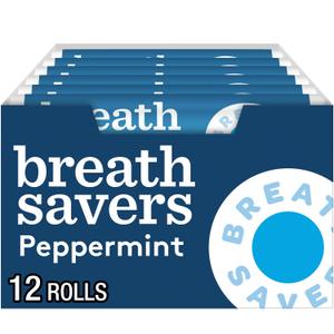 BREATH SAVERS Peppermint Flavored Sugar Free Breath Mints Rolls, .75 oz (12 Count)