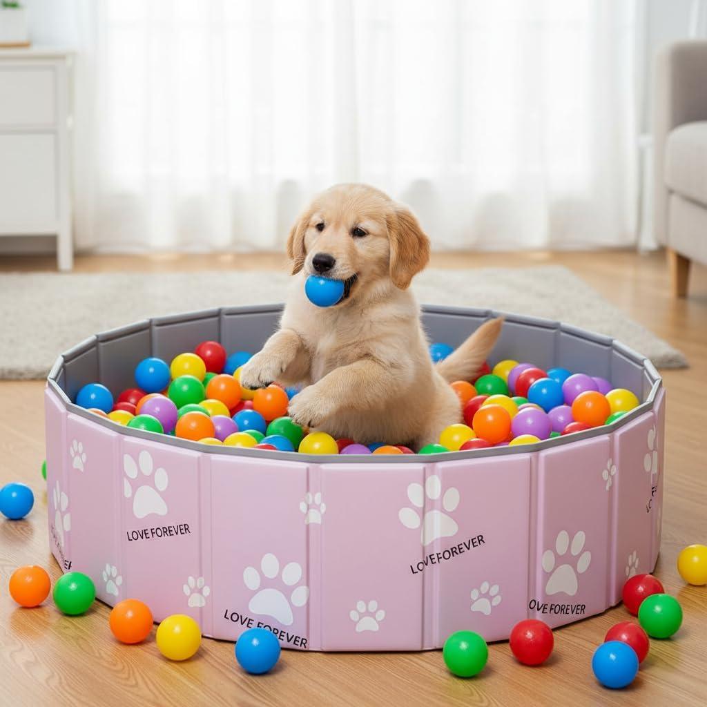 47in Large Dog Ball Pit  Foldable Pet Playpen Ball Pool for Dogs, Puppies and Cats, Indoor Outdoor Playpen (Balls Not Included) (Pink)