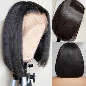 Bob Wig Human Hair 13x4 Frontal Lace Wig Short Straight HD Transparent Lace Front Bob Wigs for Black Women Human Hair Glueless Pre Plucked Hairline with Baby Hair Pre Cut 150% Density Natural Color