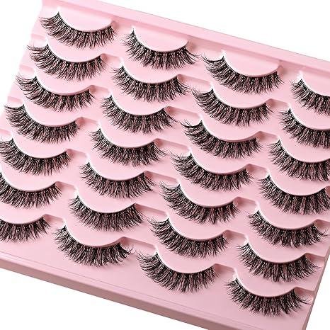 False Lashes Wispy Natural Strip Eyelashes  Cat Eye Lash Strips Full Volume Fake Mink Eyelash Pack Natural Look 9 Pairs Short Thick Fluffy Cateye Pestañas Postizas for Women