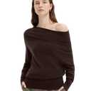 SUUKSESS Women Cashmere Oversized Off The Shoulder Pullover Sweater Batwing Boat Neck Jumper Knit Tops (Chocolate, M)