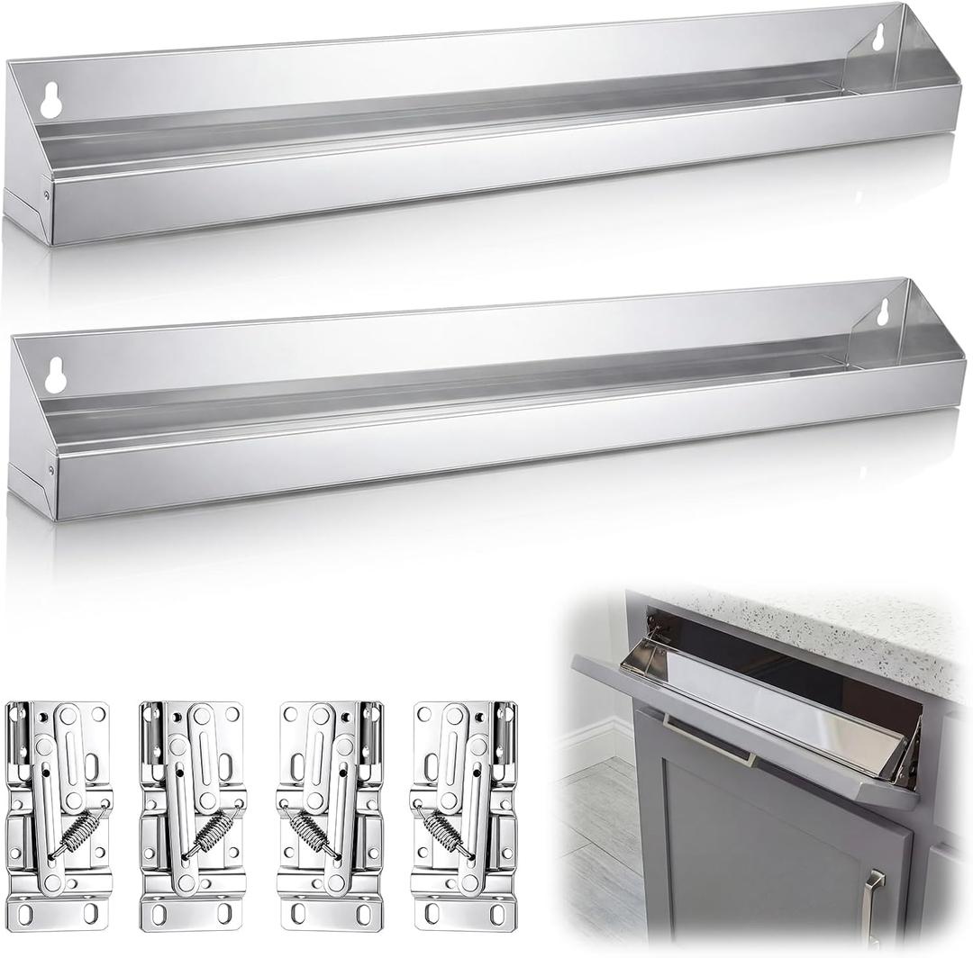 2 Set 25 Inch Stainless Steel Sink Tip-Out Tray Kit, Silver