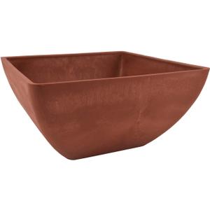 PSW Pot Collection 12x6 inch Plastic/Stone/Wood Composite Square Planter No Drainage Hole (Drillable), Modern Indoor/Outer Pot for Flowers, Foliage, Succulents, Fairy Gardens Terra Cotta Color