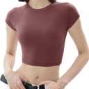 PUMIEY Women's Short Sleeve Crop Tops Crew Neck T Shirt Sexy Tee Smoke Cloud Collection (M)