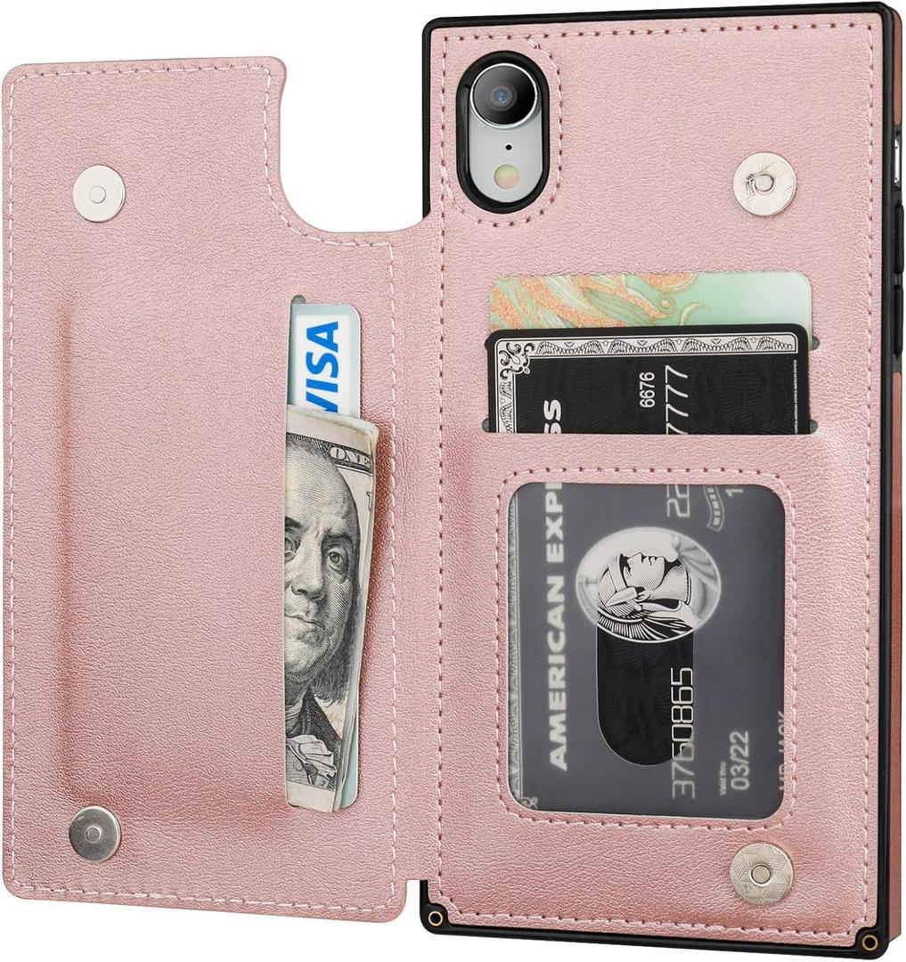 Bocasal Wallet Case for iPhone Xr Wallet Case with Credit Card Holder Premium Soft PU Leather Kickstand Shockproof Magnetic Closure 6.1 inch(Rose Gold)
