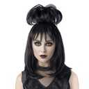Black Cosplay Wig With Bun,Bride Wigs For Costumes,Halloween Costume Wigs For Women (Black / Gothic Bride)