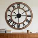 Blueprint Ivy 24 Inch Large Rustic Wall Clock Silent Non-Ticking Wooden Wall Clocks with Roman Numerals Farmhouse Decorative Clock for Living Room Bedroom Office (Brown, 24 Inch)