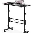 Amztabler Small Standing Desk Adjustable Height, Mobile Stand Up Desk with Wheels, 32 Inch Portable Rolling Desks for Walking Pad Treadmill Black