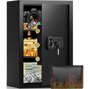 21.65"H Large Safe Box for Home, 3.8 cu ft Anti-Theft Safe with A4 Fireproof Bag, Steel Security Safe with Keypad Lock, Backup Keys, External Power Supply Box, Document Safe for Cash Medicine Document