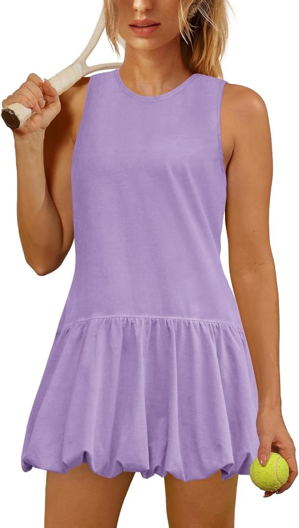 Yanekop Womens Athletic Dress with Shorts Backless Tennis Dresses Golf Outfits Workout Active Dresses with Pockets 2025 (Small, Lavender)