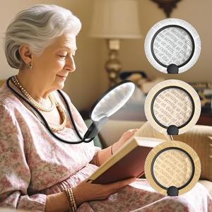Hands Free Magnifying Glass with Light for Close Work, 5.5 Inch 5X Lighted Magnifying Glass, Neck Wear Magnifier for Reading Books, Sewing, Cross Stitch, Low Vision Seniors with Aging Eyes
