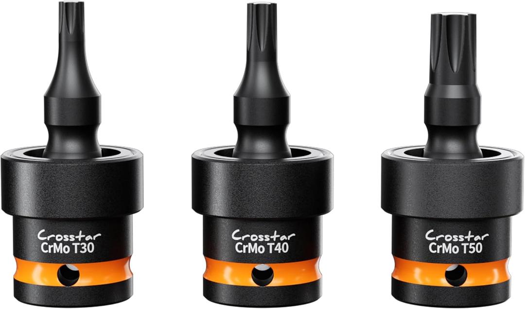 Crosstar T30 T40 T50 Impact Torx Bit Swivel Socket Set, 3/8" Drive CR-MO Wobble Star Sockets with Spring Shock Absorption, Professional Mechanic Tools for Tight Spaces & High-Torque Applications