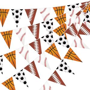 HESTYA 5 Pcs 49 Ft Sport Party Decorations Football Pennant Banner Pre-assembled Basketball Triangle Flag Bunting Garland for Baseball Soccer Birthday Party Supplies Sport Theme Decorations
