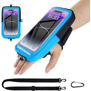 Phone Holder for Running, Running Armband Phone Holder with Carabiner, Phone Armbands for iPhone 17 16 15 14 13 12 11Pro Max & Galaxy S25/S24/S23, Cell Phone Armband Up to 6.8'' Phone (Blue)