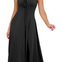 YATHON Women's Summer Midi Corset Boho Dresses Casual Floral Spaghetti Straps Lace Up Dress Flowy Aline Beach Sundress Size L Black
