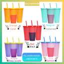 Color Changing Cups, 5 Pack 24oz Plastic Tumblers, Reusable Iced Coffee & Smoothie Cups with Lids and Straws for Parties and Travel