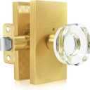 Crystal Glass Door Knobs Satin Brass,Privacy Gold Door Knob Interior with Lock for Bed/Bath (Privacy 1 Pack)