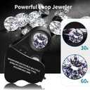 JARLINK 2 Pack Jewelers Loupe, 30X 60X 90X Illuminated Jewelers Eye Magnifier and Magnifying Glass Loop with UV Black Light and Bright LED Light for Gems, Jewelry, Diamond, Coins, Stamps (Black)