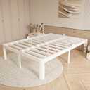 16 Inch Bed Frame Queen Size with Metal Gaskets, Heavy Duty Queen Platform Bed Frame No Box Spring Needed, DIY Headboard, Anti-Slip Mattress Stopper, Round Corner Leg, Easy Assembly, White