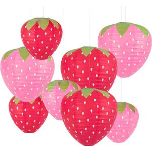 8 pcs Strawberry Paper Lanterns for Strawberry Themed Party Decor Girls Room Decorations Kids Birthday Party Supplies Red and Pink Fruit Hanging Ornaments