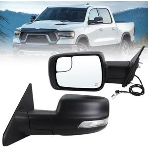 Left Driver Side Mirror Compatible With 2019-2026 Ram 1500 With Manual Folding Heated Turn Signal Puddle Light Temperature Sensor Matte Black Replace#5ZK43KARAH(8+2Pins)