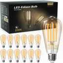TJOY 12 Pack Vintage 8W ST58 LED Edison Amber Light Bulbs, 60W Equivalent, 800 Lumens, 2200K Soft White, Dimmable, E26 Base LED Filament Bulbs, CRI80+, Antique Glass Style for Home, Bedroom (2200k Amber White)
