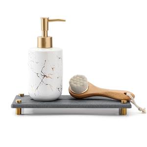 Kitchen Sink Caddy Water Absorbing Stone Drying Tray, Diatomite Bathroom Sink Organizer, Faucet Counter Mat Coaster, Soap Dish Rack Riser Dispenser Sponge Holder, Dark Gray Gold 10" x 4"