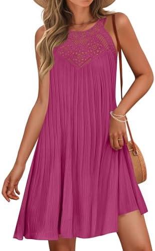 ZESICA Women's 2025 Summer Halter Chiffon Mini Dresses Sleeveless Hollow Out A Line Flowy Ruffle Beach Vacation Sundress, Rose, S