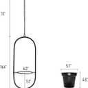 Modern Metal Hanging Planters with 5 Inch Pots - Set of 2 Oval Geometric Plant Hangers - Black Wall and Ceiling Mount Flower Holders for Indoor and Covered Outdoor Houseplants
