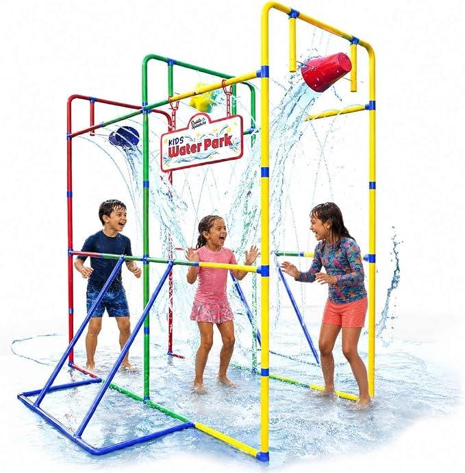 Backyard Waterpark with Splash Wheel, Dump Buckets for Kids Outdoor Water Play