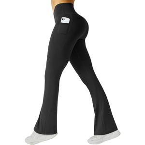 FireSwan Women's Flare Yoga Pants with Pockets High Waist Flared Leggings Bootcut Gym Workout Pants Tummy Control, L