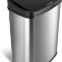 Ninestars Automatic Touchless Infrared Motion Sensor Garbage Can, 13 Gal 50L, Stainless Steel Base (Rectangular, Black Lid), Black Trim