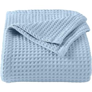 100% Cotton Waffle Weave Queen Bed Blanket | Soft, Breathable, and Lightweight Blanket for All-Seasons | Perfect for Layering | Brielle Collection (King, Sky Blue)
