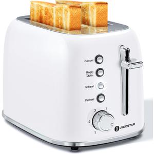 Aigostar Retro 2 Slice Toaster - Stainless Steel, Extra Wide Slots, Bagel Function, Cancel & Defrost, 6 Shade Settings, Removable Crumb Tray, White