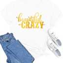 MAIHUN Beautiful Crazy Shirts Women Country Music Tshirt Funny Letter Printed Tee Casual Short Sleeve Tops (White, L)