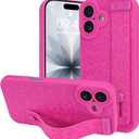 OOK Compatible with iPhone 17 Leopard Case with Wrist Strap, Hot Pink Leopard TPU Shockproof Protection Slim Cover with Camera Protection for Women Girls, for 6.3inch