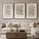 Large Framed Vintage Botanical Wall Art for Living Room, 3 Piece Rustic Farmhouse Plant Canvas Painting Prints Artwork, Neutral Natural Floral Pictures for Bedroom Kitchen Hallway Wall Decor, 24x36, 24" W x 36" H x 3Pcs