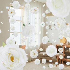Norme 12 Pcs Valentine's Day Artificial Flower Garlands 6.6 ft Hanging Rose Decorations with Hooks Wildflower Backdrop Fake Floral Garlands Faux Silk Flower for Wedding Birthday Party(White)
