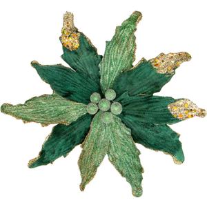 Briful 12'' Large Heads Christmas Glitter Poinsettia Flowers Christmas Tree Ornaments Set of 4 Artificial Flowers with Picks Stems for Xmas Tree Party DIY Holiday Decorations, Green and Glod