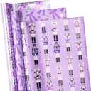 RUSPEPA Purple Christmas Wrapping Paper Set, Mini Roll, Gold Foil Nutcracker Soldier, Snowflake and Bow Design Gift Wrap Paper Perfect for Holiday Gifts, 3 Rolls, 17 inches x 10 feet per Roll (Pink Winter Wonderland)