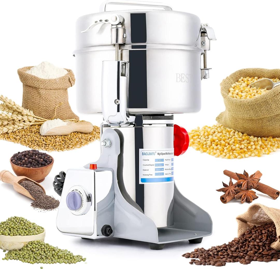 Electric Grain Mill Grinder 2000g High-speed Grain Spice Herb 3500W Dry Grinder Machine 304 Stainless Steel Superfine powder high-speed grain mill 36000r/min for Kitchen Home and Commercial