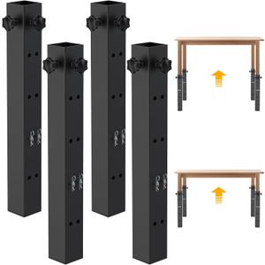 4 Pcs Metal Square Table Leg Extenders - 4 Levels/Heights Adjustable, Raise Table Height 3.4"/6.6"/9.8"/13" (Inner Diameter 1.86")